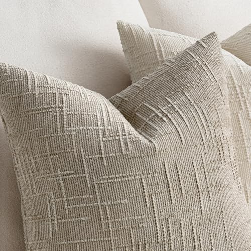 MIULEE Chenille Textured Throw Pillow Covers Light Brown 20x20 Set of 2 - Image 3