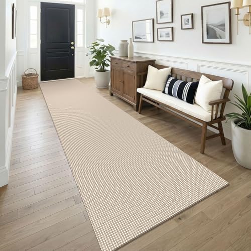 KOZYFLY 3x14 Runners Rugs for Hallway, Long Washable Runner Rug, Non Slip Rubber Backed Kitchen Runner, Flatweave Entryway Rug, Floor Carpet for Entry, Aisle, Hall, Ivory Beige by KOZYFLY