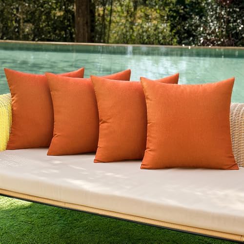 MIULEE Pack of 4 Decorative Outdoor Throw Pillow Covers Linen Waterproof Pillow Covers Summer Farmhouse Cushion Cases for Patio Garden Tent Balcony Couch Sofa 18x18 Inch Orange by MIULEE
