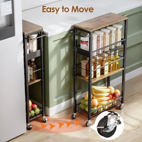 Slim Rolling Storage Cart, 4 Tier Narrow Storage Cart, 7.1in(W) - Image 3