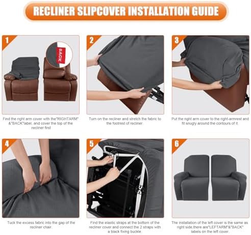 VANSOFY Stretch Recliner Loveseat Cover, Slipcover, Charcoal Gray, 2 Seater - Image 3