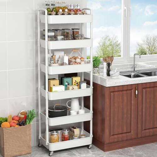 Sywhitta 6-Tier Plastic Rolling Utility Cart with Wheels for Storage,White - Image 3