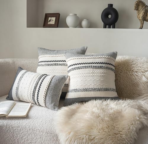 Cethom Boho Throw Pillow Covers 20x20 Inch Set of 2, Black Textured Decorative Couch Pillow Cases for Farmhouse Home Decor, Accent Cushion Cover for Sofa, Bed, Living Room, Bedroom - Image 5
