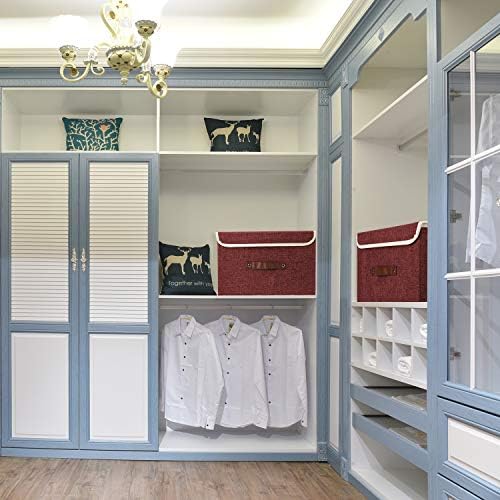 TYEERS Collapsible Storage Boxes, Washable Fabric Storage Bins with Lids, 14.9x9.8x9.8 inches, 2 Pack, Red Wine - Image 4