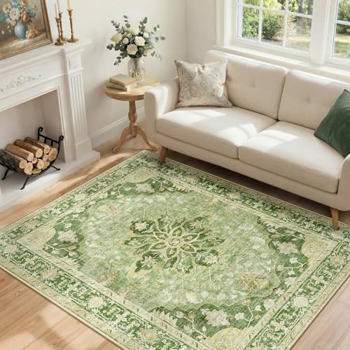 RELEANY Washable Area Rug, 4'x6', Green/Yellow - Image 2