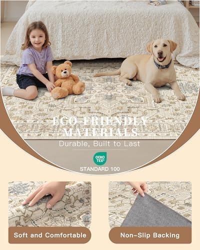 Madane 8x10 Area Rugs for Living Room, Non-Slip Washable Rug, Beige/Blue - Image 5