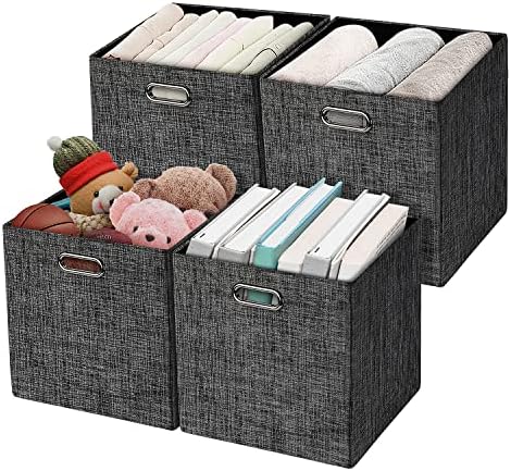 Posprica Collapsible Storage Cubes,11×11 Heavy Duty Fabric Stroage Basket Bins, 4pcs,Black by Posprica