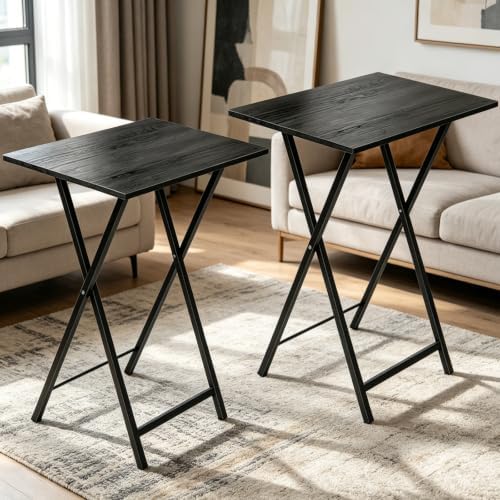 Folding TV Tray Table, Set of 2 Small Table, TV Dinner Table, Snack Tray Table Set, Portable Foldable Desk, Sofa Side Table, TV Tray Table for Couch, Living Room, Small Space - Image 2