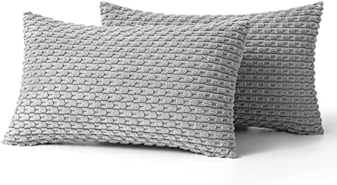 MIULEE Lumbar Decorative Throw Pillow Covers 12x20 Light Grey Corduroy - Image 6