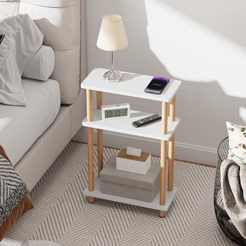 Apicizon Small Narrow Side Table, 3-Tier End Table, White Natural - Image 6