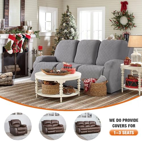 VANSOFY Stretch Recliner Couch Cover, Slipcover, Light Gray, 3 Seater - Image 4