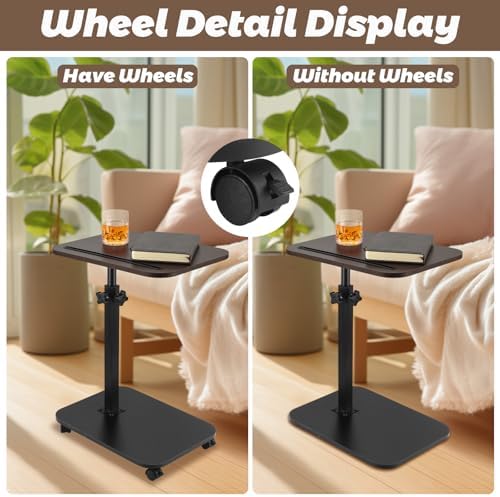 Sofa Armrest Tray Table for Couch, TV Tray Table 360° Flip-Over Panel Design & 360° Swivel Casters Swivel, C Shaped Sofa Side End Table for Couch, Bed, Chair, Living Room(Walnut) - Image 4
