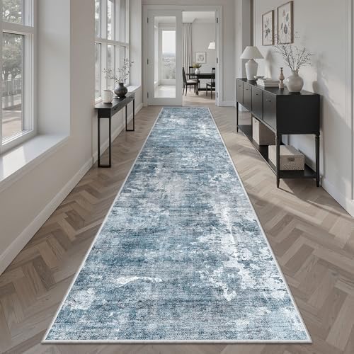 Soalmost Abstract Runner Rug 2x12 Hallway Kitchen Runners Blue/Grey by Soalmost