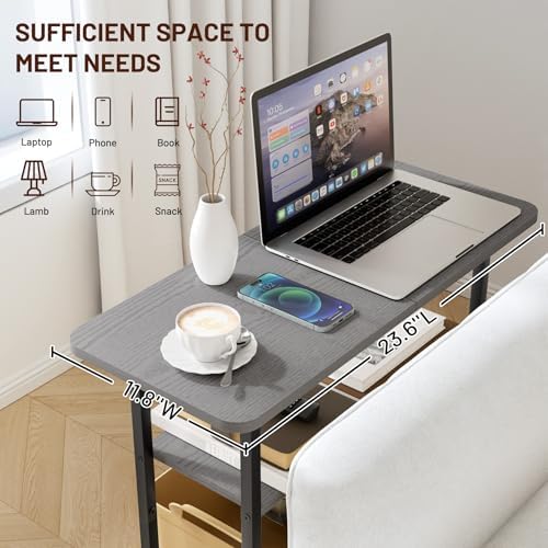 SLEEPING LAMB Side Table for Living Room, 3-Tier End Table for Small Space with Wide Storage Tabletop, Narrow Nightstand for Bedroom, Sofa Couch, Grey - Image 4