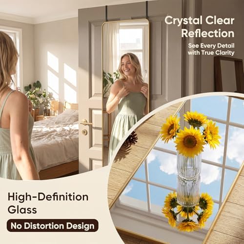 Antok 58"x20" Over the Door Mirror, Full Length Mirror with Stand, Gold - Image 4