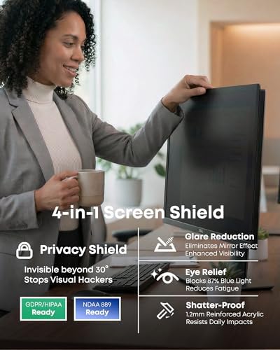 Magnetic Privacy Screen for Computer Monitor 27 Inch (16:9)-±30° Privacy Protection,HD Transparent & Blue Light Blocking,Magnetic Quick Installation & Adhesive-Free, No Residue Left，Scratch & Fingerprint Resistant, Easy to Clean & Durable (27" (16:9) 6... - Image 4