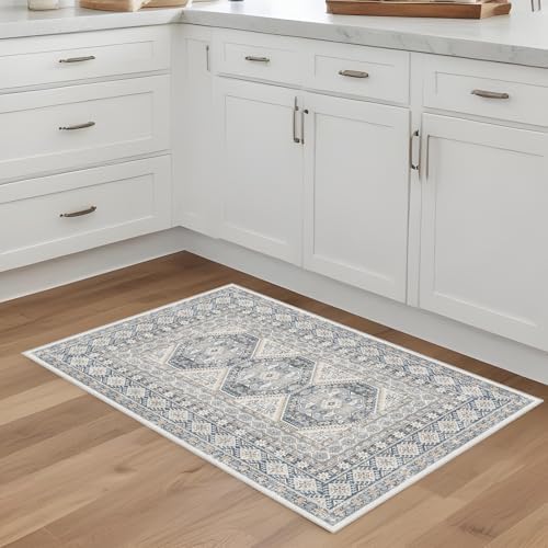 2x3 Area Rug Washable Vintage: Non Slip Throw Rugs for Entryway Floor Blue - Image 4
