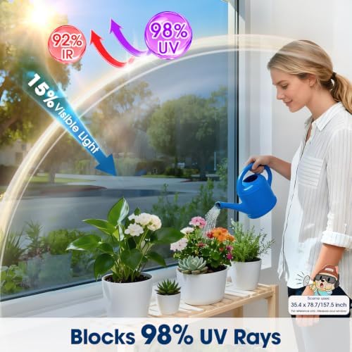 Coavas One Way Privacy Window Film Heat & Glare Control, 35.4"x118" Blue - Image 2