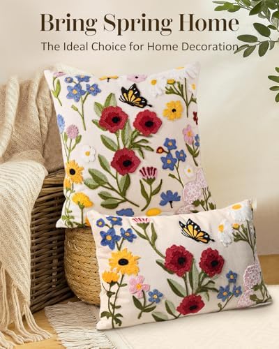 Embroidered Lumbar Pillow Cover 20x12 Inch, Retro Flower - Image 5