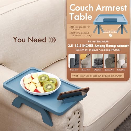 SINWANT Couch Arm Tray, Bamboo Sofa Clip on Tray Tables with 360° Phone Holder,Folding Anti Slip Couch Armrest Table for Snacks,Drinks,Remotes 15.35"x9.85" - Image 3