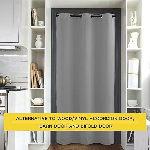 NICETOWN Silver Grey Doorway Curtain Privacy, Door Cover Curtain, Sound Reducing Winter Insulated Thermal Room Darkening Blackout Curtains for Bedroom, 144 inch Length (1 Panel, 5ft Wide by 12ft Long) - Image 2