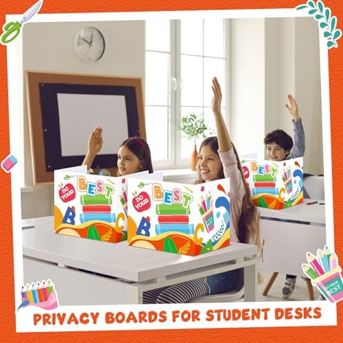 24 Pcs Privacy Boards for Student Desks Bright Colored Classroom Desk Divider Trifold Table Desk Privacy Panel Folders Screen Partition for School Teacher Student Study Test Home(Clock) - Image 3