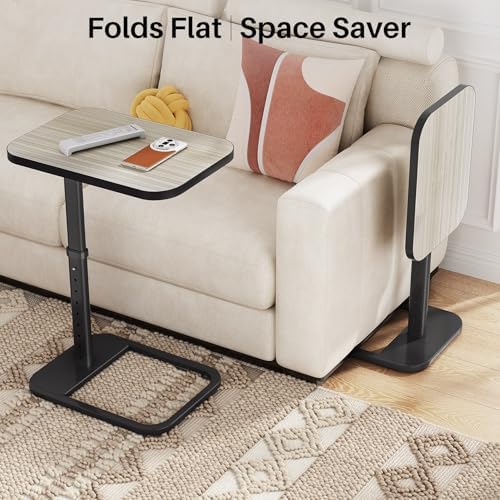 Driftwood Grey TV Tray Table, Adjustable Height & Rounded Metal Corners, Snack Table for Couch, Sofa, Bed, Chair, Living Room, C Shaped End Side Table for Eating, Dinner or Laptop, Small Spaces - Image 6