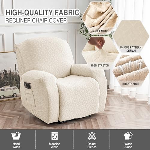Genina Waterproof Recliner Chair Cover,XL-1 Seat Couch Cover,Beige - Image 2