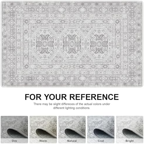2x3 Area Rug Washable Vintage: Non Slip Throw Rugs for Entryway Floor Grey - Image 6