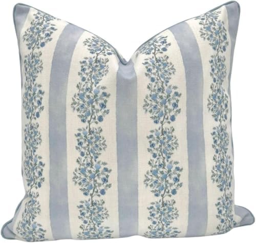 Jillien Harbor “The Juliet” Floral Block Print Pillow Cover – Soft Blue and Off-White Decorative Throw Pillow Cover – Grandmillennial Home Decor, 20" x 20" by JillienHarbor