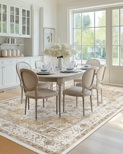 AMADA HOMEFURNISHING 6x9 Area Rugs, Beige Washable Rug Low-Profile with Non-Slip Backing & Durable Edge Binding, Vintage Rugs for Living Room, Bedroom, Dinning Room - Image 3