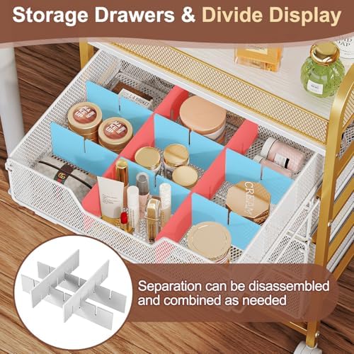 Hongtamoya Makeup Cart Organizer with 4 Drawers, Large Floor Skincare Organizers, Vanity Storage Organizer Cosmetics Display Cases for Skin Care Perfume Nail Polish, Gold - Image 2