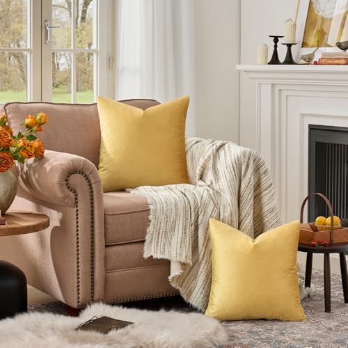 GIGIZAZA Yellow Velvet Pillow Covers 24x24 Decorative Pillows Pack of 2 - Image 3