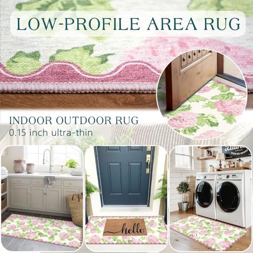 Front Door Mat Indoor Entrance - 2x4.3 Pastel Pink White Floral Rug - Image 5
