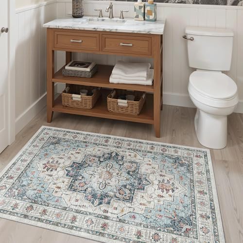 Madane Washable Entry Rug 3x4 Area Rugs for Entryway Kitchen, Blue - Image 4
