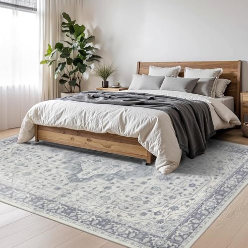 Rugxara 4x6 Vintage Boho Washable Rug for Bedroom(Blue) - Image 4