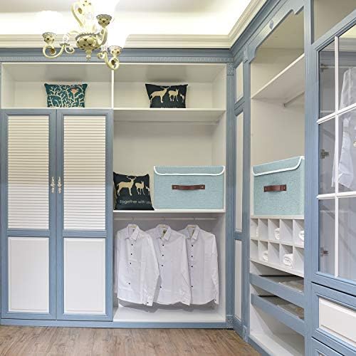 TYEERS Collapsible Storage Boxes, Washable Fabric Storage Bins with Lids, 14.9x9.8x9.8 inches, 3 Pack, Aqua Spring - Image 4