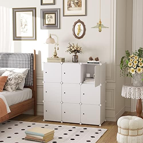 C&AHOME 9-Cube Storage Organizer with Door Cube Shelf Closet Cabinet Milky - Image 2