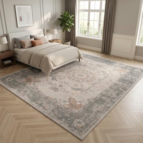 RUGIXE 8 x 10 ft Gray/Taupe Vintage Persian Washable Living Room Area Rug - Image 2