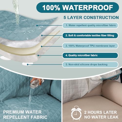 Turquoize 100% Waterproof Sofa Covers Chaise Lounge L Shape Sofa Protector - Image 3