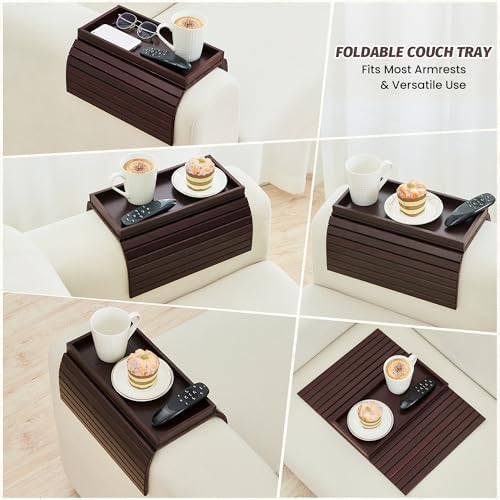 GEHE Bamboo Sofa Arm Tray, Foldable Couch Arm Tray Side Table, Anti-Falling Armrest Tables Cup Holder for Snacks, Drinks, Beers, Phone, Control, Flexible and Portable, Anti-Slip - Image 6