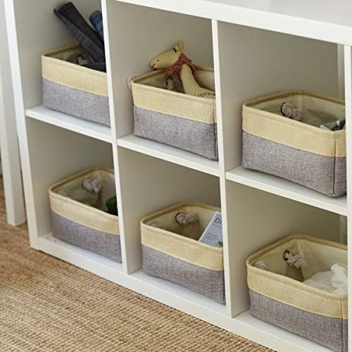 TheWarmHome Storage Baskets for Organizing - 11.8x7.8x5.2 inch Small 6 Pack Storage Bins for Shelve, Farbic Storage cubes Organizer for Baby Toys Nursery (Gold & Grey) - Image 3