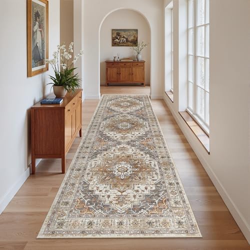Madane Kitchen Runner 2'6''x8' Soft Rug Runners for Hallways, Turmeric/Grey - Image 2