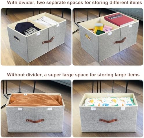 TYEERS Extra Large Collapsible Storage Bins with Lids and Compartments, Organizing Bins for Closet Storage, Clothes Storage, Cube Organizer for Home Office Storage - 2 Pack - Gray - Image 3