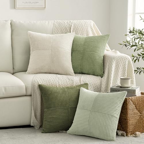 MIULEE Summer Light Green Decorative Throw Pillow Covers 18x18 Inch Set of 4 Boho Farmhouse Cushion Covers Mordern Classic Pillow Cases Soft Corduroy Gradient Home Decor for Couch Sofa Living Room Bed - Image 5