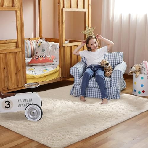 Ophanie Area Rugs for Bedroom, Christmas Upgrade Non-Slip Ivory Fluffy Soft Shag Living Room Carpet, Indoor Floor 4x6 Fuzzy Shaggy Plush Nursery Rug for Kids Dorm Decor with Over 99 pcs Pile fibers - Image 6