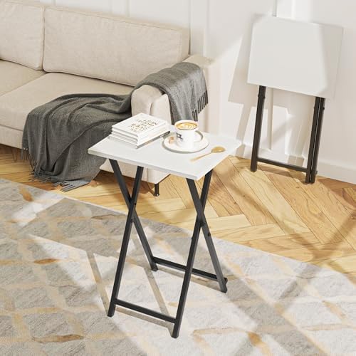 Acovy Foldable TV Trays, Small Folding Table, TV Trays Set of 2, TV Dinner Tray, Side Table for Bed, Couch, Portable Easy to Move, White - Image 2