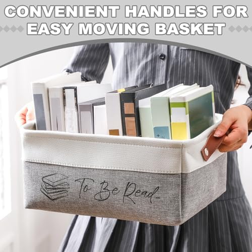 Marsui 1 Pcs TBR Basket Book Storage Bin Bookish Gifts, White Gray - Image 3
