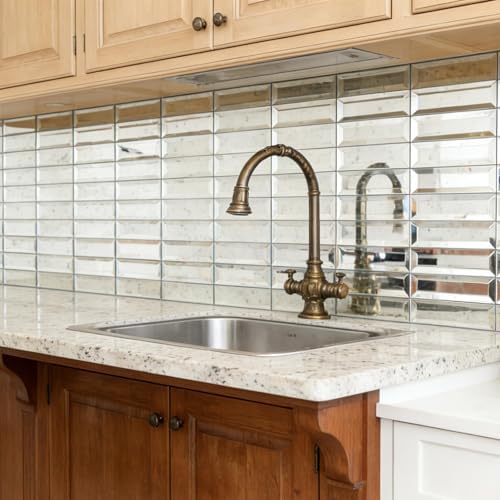 Peel and Stick Mirror Backsplash Strip Tile 12in Light Antique - Image 2