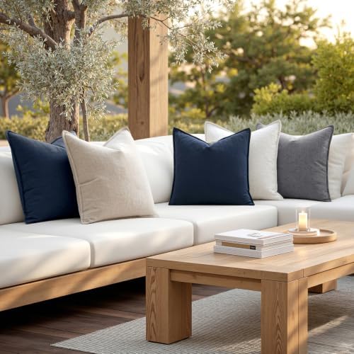 MIULEE Decorative Linen Pillow Covers 18x18 Inch Navy Blue - Image 5